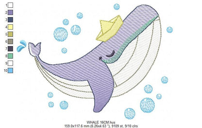 Whale embroidery designs - Ocean Big Fish embroidery design machine embroidery pattern - Baby boy sea animal - Instant download pes jef dst