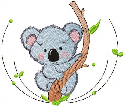 Koala embroidery design - Baby boy wild animal bear with tree machine embroidery pattern - Instant digital download pes jef dst hus vp3 xxx