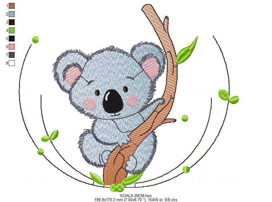 Koala embroidery design - Baby boy wild animal bear with tree machine embroidery pattern - Instant digital download pes jef dst hus vp3 xxx