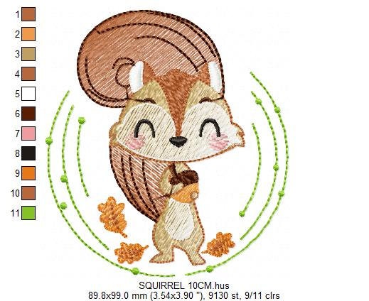 Squirrel embroidery design - Woodland Animal machine embroidery pattern - Baby boy and girl file - Instant digital download pes jef dst hus