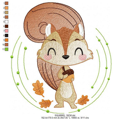 Squirrel embroidery design - Woodland Animal machine embroidery pattern - Baby boy and girl file - Instant digital download pes jef dst hus