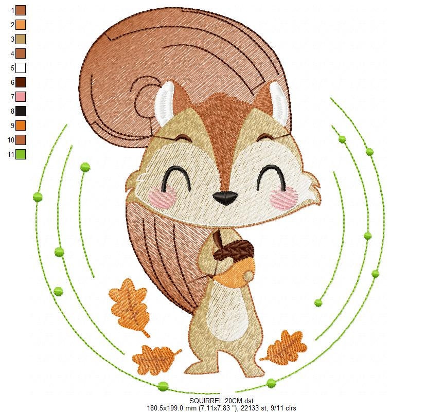 Squirrel embroidery design - Woodland Animal machine embroidery pattern - Baby boy and girl file - Instant digital download pes jef dst hus