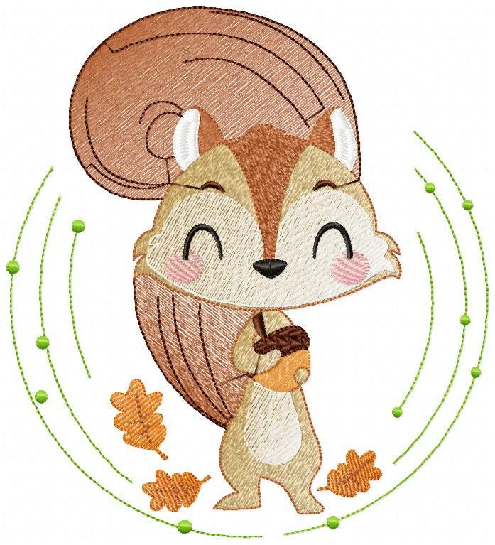 Squirrel embroidery design - Woodland Animal machine embroidery pattern - Baby boy and girl file - Instant digital download pes jef dst hus