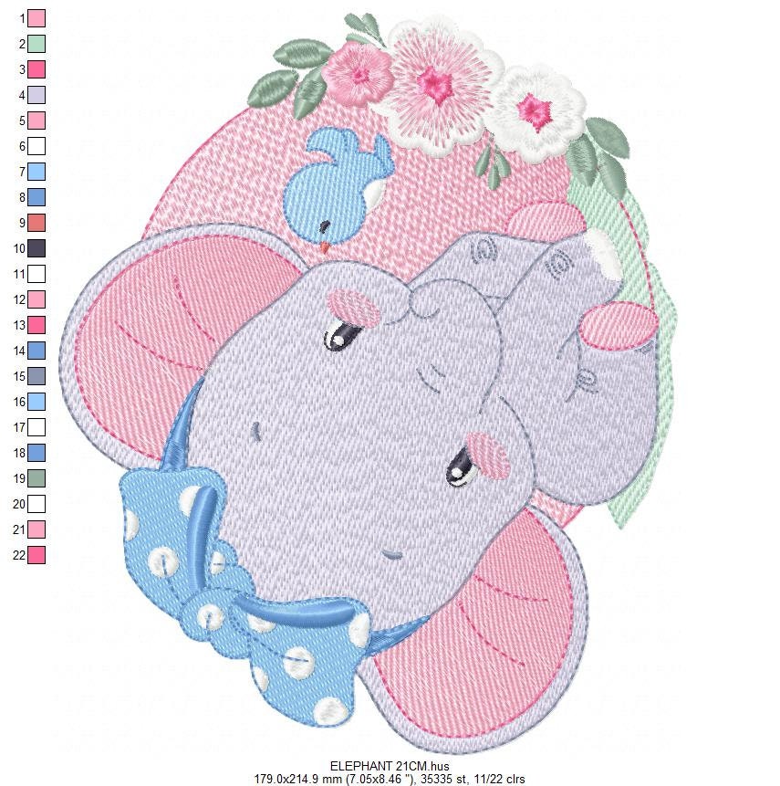 Elephant embroidery designs - Animal embroidery design machine embroidery pattern - Baby girl embroidery file - elephant with bird flowers