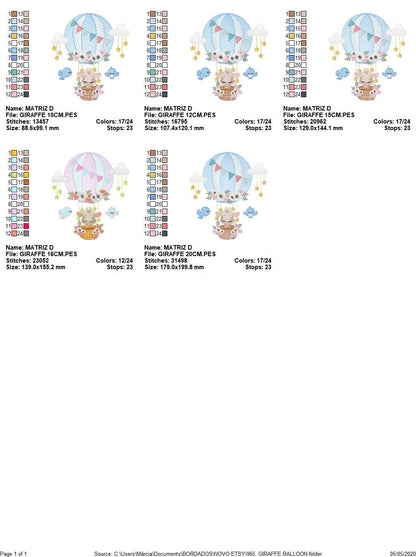Giraffe embroidery design - Hot Air Balloon embroidery designs machine embroidery pattern - Baby girl embroidery file - Giraffe with birds