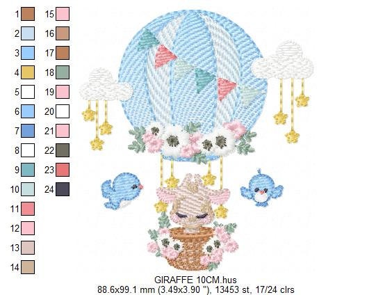 Giraffe embroidery design - Hot Air Balloon embroidery designs machine embroidery pattern - Baby girl embroidery file - Giraffe with birds