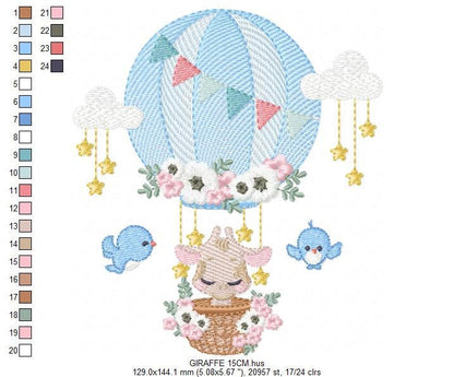 Giraffe embroidery design - Hot Air Balloon embroidery designs machine embroidery pattern - Baby girl embroidery file - Giraffe with birds