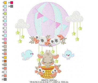 Giraffe embroidery design - Hot Air Balloon embroidery designs machine embroidery pattern - Baby girl embroidery file - Giraffe with birds