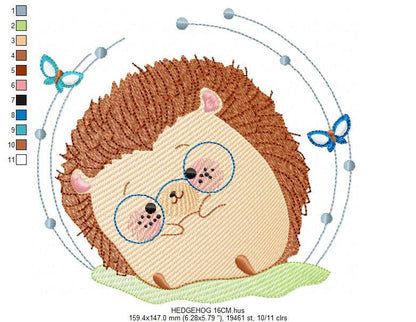Hedgehog embroidery designs - Animal with glasses embroidery design machine embroidery pattern - Porcupine embroidery file  instant download Marcia Embroidery
