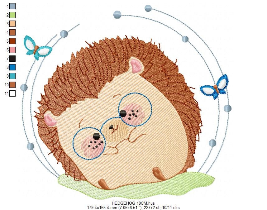 Hedgehog embroidery designs - Animal with glasses embroidery design machine embroidery pattern - Porcupine embroidery file  instant download Marcia Embroidery