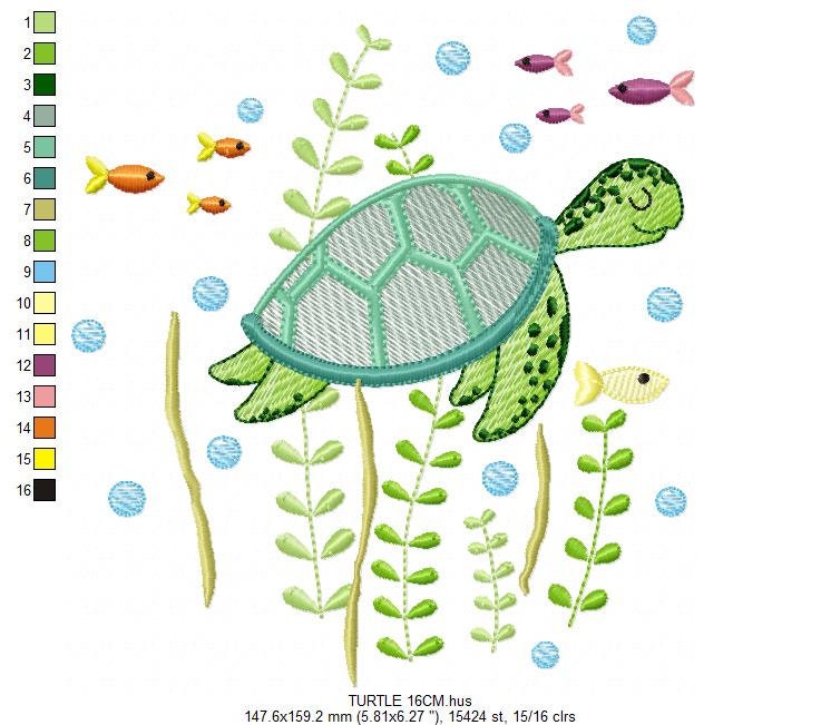 Turtle embroidery design - Ocean animal embroidery designs machine embroidery pattern - Baby boy embroidery - Sea fish embroidery download