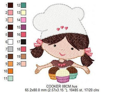 Cooker embroidery design - Baby girl embroidery designs machine embroidery pattern - Kitchen embroidery file - Cooking girl confectioner pes
