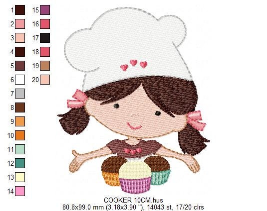 Cooker embroidery design - Baby girl embroidery designs machine embroidery pattern - Kitchen embroidery file - Cooking girl confectioner pes