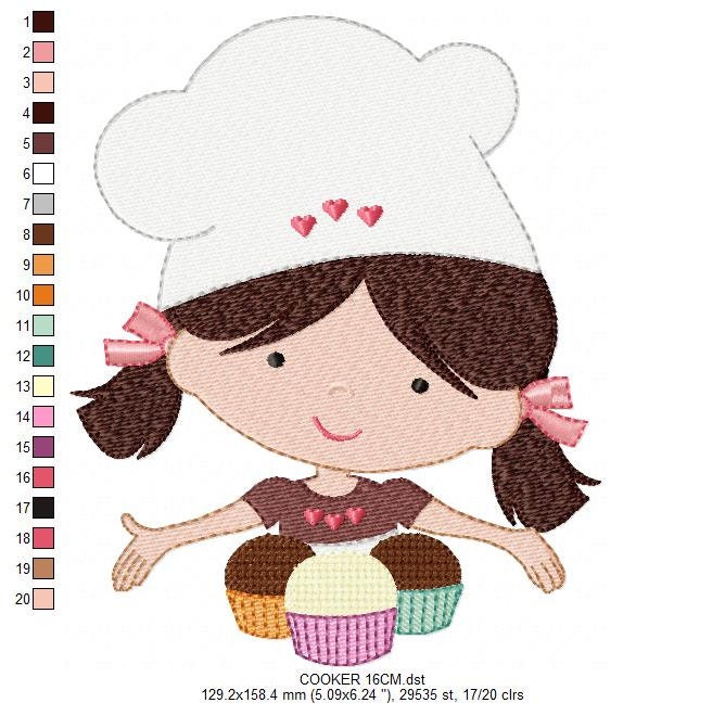 Cooker embroidery design - Baby girl embroidery designs machine embroidery pattern - Kitchen embroidery file - Cooking girl confectioner pes
