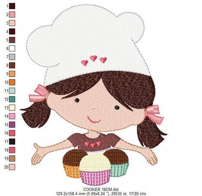 Cooker embroidery design - Baby girl embroidery designs machine embroidery pattern - Kitchen embroidery file - Cooking girl confectioner pes
