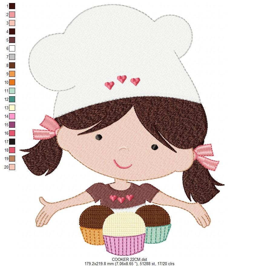 Cooker embroidery design - Baby girl embroidery designs machine embroidery pattern - Kitchen embroidery file - Cooking girl confectioner pes