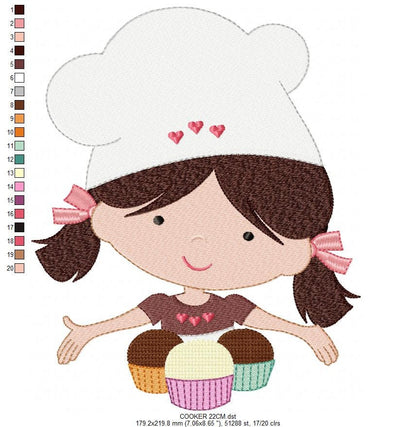 Cooker embroidery design - Baby girl embroidery designs machine embroidery pattern - Kitchen embroidery file - Cooking girl confectioner pes