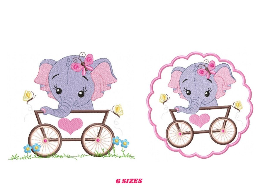 Elephant embroidery designs - safari animal embroidery design machine embroidery pattern - baby girl embroidery file - Tag embroidery frame