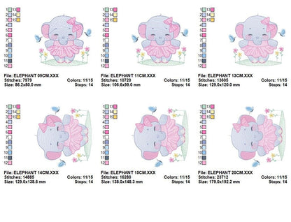 Elephant with tutu embroidery designs - Animal Ballerina with flowers machine embroidery pattern - Baby girl file - Instant download pes jef