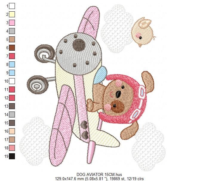 Dog embroidery designs - Plane embroidery design machine embroidery pattern - Pet embroidery - Dog Pilot aviator design boy embroidery file