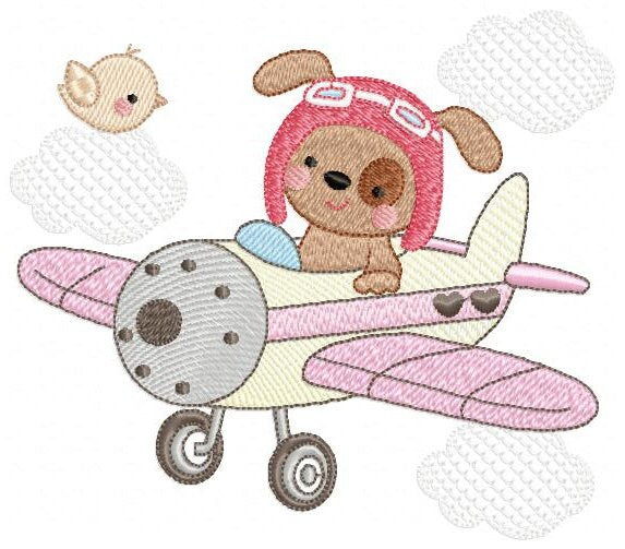 Dog embroidery designs - Plane embroidery design machine embroidery pattern - Pet embroidery - Dog Pilot aviator design boy embroidery file