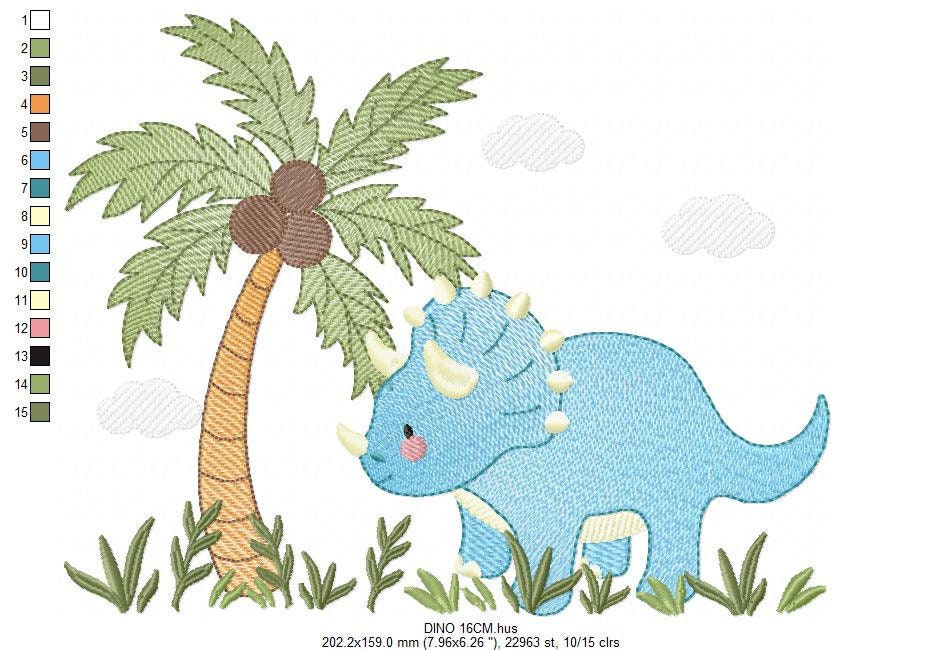 Dinosaur embroidery designs - Dino embroidery design machine embroidery pattern - Baby boy embroidery file Triceratops Design digital file