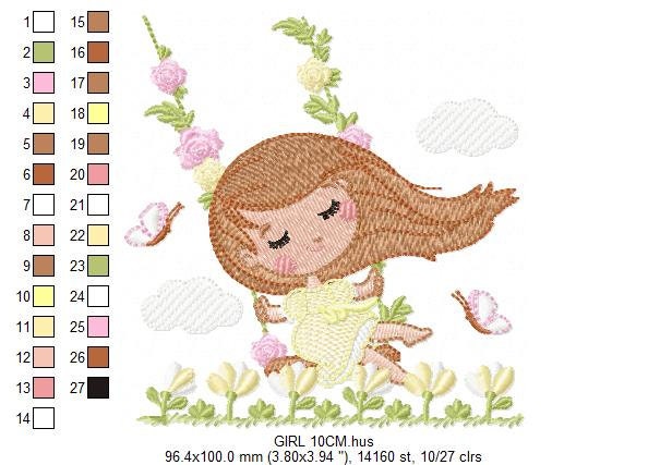 Fairy embroidery designs - Baby girl with flowers and butterflies machine embroidery pattern - Fantasy Pixie file - Instant download pes jef