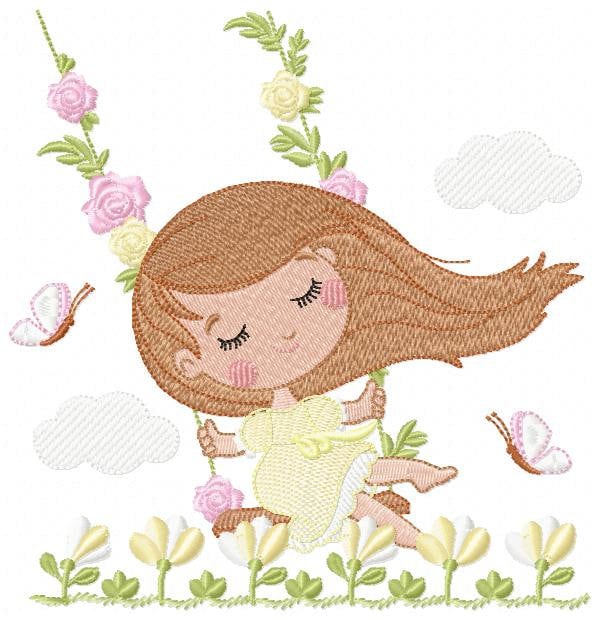 Fairy embroidery designs - Baby girl with flowers and butterflies machine embroidery pattern - Fantasy Pixie file - Instant download pes jef