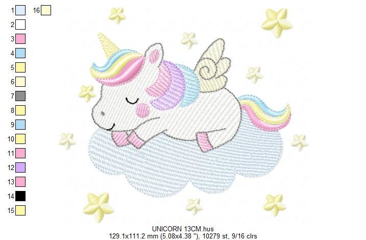 Unicorn embroidery designs - Rainbow Unicorn Cloud machine embroidery pattern - Fantasy Magical - Instant digital download pes jef dst hus