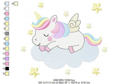 Unicorn embroidery designs - Rainbow Unicorn Cloud machine embroidery pattern - Fantasy Magical - Instant digital download pes jef dst hus