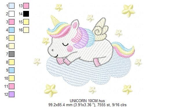 Unicorn embroidery designs - Rainbow Unicorn Cloud machine embroidery pattern - Fantasy Magical - Instant digital download pes jef dst hus