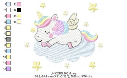 Unicorn embroidery designs - Rainbow Unicorn Cloud machine embroidery pattern - Fantasy Magical - Instant digital download pes jef dst hus