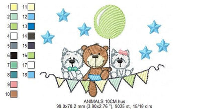 Bear embroidery designs - Animals embroidery design machine embroidery pattern - Dog embroidery file - baby boy embroidery instant download