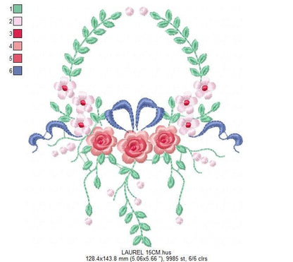 Monogram Frame embroidery designs - Flower embroidery design machine embroidery pattern - Rose wreath embroidery file - baby girl embroidery