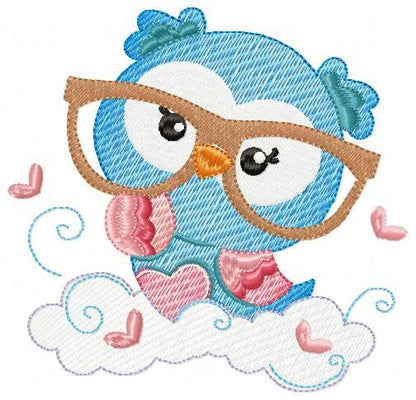 Owl embroidery design - Owl with glasses machine embroidery pattern - School teacher bird - Instant digital download pes jef dst hus vp3 xxx