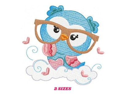 Owl embroidery design - Owl with glasses machine embroidery pattern - School teacher bird - Instant digital download pes jef dst hus vp3 xxx