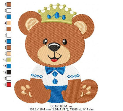 Bear embroidery designs - Teddy embroidery design machine embroidery pattern - King Bear applique design - Baby boy embroidery download PES