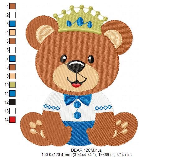 Bear embroidery designs - Teddy embroidery design machine embroidery pattern - King Bear applique design - Baby boy embroidery download PES