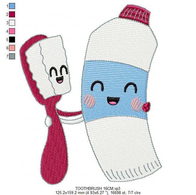 Toothbrush embroidery designs - Toothpaste embroidery design machine embroidery pattern - tooth embroidery file - Dental instant download