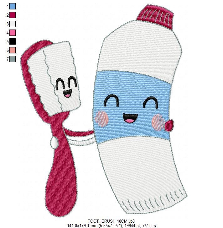 Toothbrush embroidery designs - Toothpaste embroidery design machine embroidery pattern - tooth embroidery file - Dental instant download