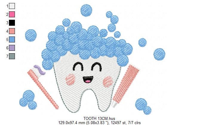 Tooth embroidery designs - Dental Toothpaste machine embroidery pattern - Toothbrush embroidery file - Instant digital download pes jef dst