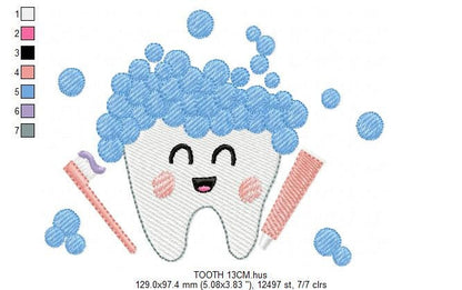 Tooth embroidery designs - Dental Toothpaste machine embroidery pattern - Toothbrush embroidery file - Instant digital download pes jef dst