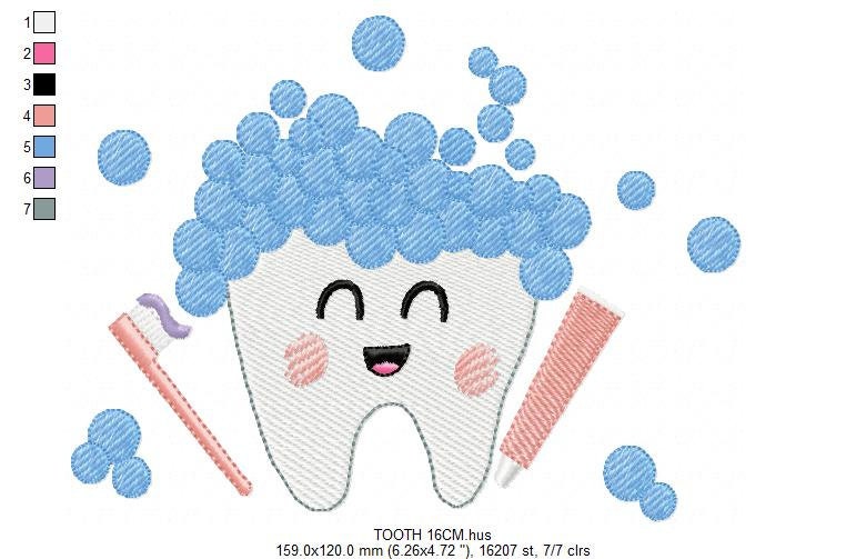 Tooth embroidery designs - Dental Toothpaste machine embroidery pattern - Toothbrush embroidery file - Instant digital download pes jef dst