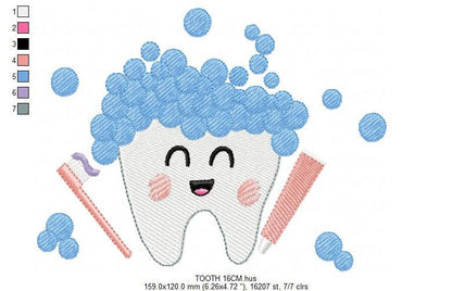 Tooth embroidery designs - Dental Toothpaste machine embroidery pattern - Toothbrush embroidery file - Instant digital download pes jef dst