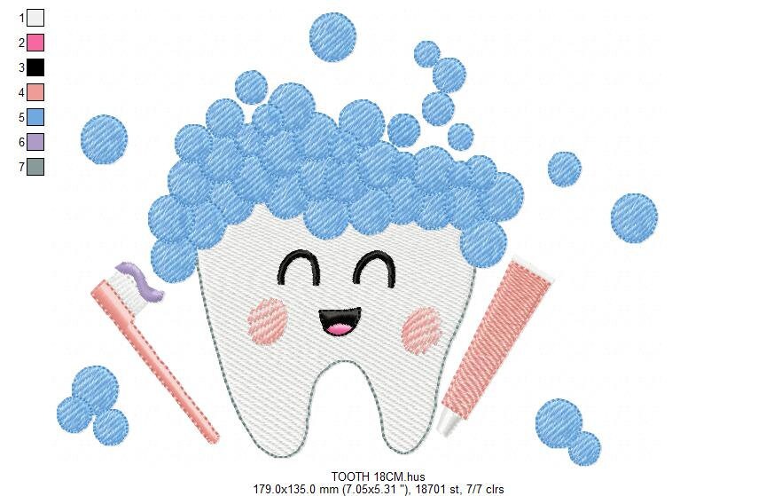 Tooth embroidery designs - Dental Toothpaste machine embroidery pattern - Toothbrush embroidery file - Instant digital download pes jef dst