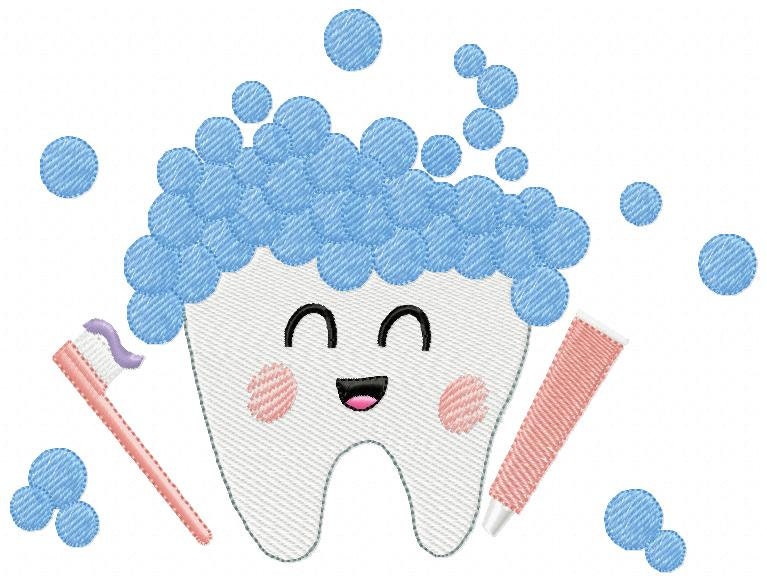 Tooth embroidery designs - Dental Toothpaste machine embroidery pattern - Toothbrush embroidery file - Instant digital download pes jef dst