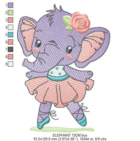 Elephant embroidery designs - Animal embroidery design machine embroidery pattern - Baby girl embroidery file - rippled elephant ballerina