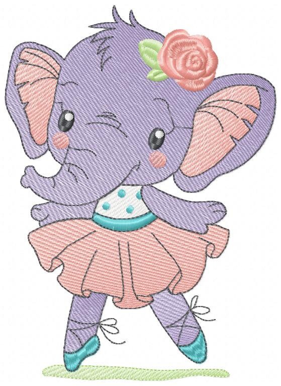Elephant embroidery designs - Animal embroidery design machine embroidery pattern - Baby girl embroidery file - rippled elephant ballerina