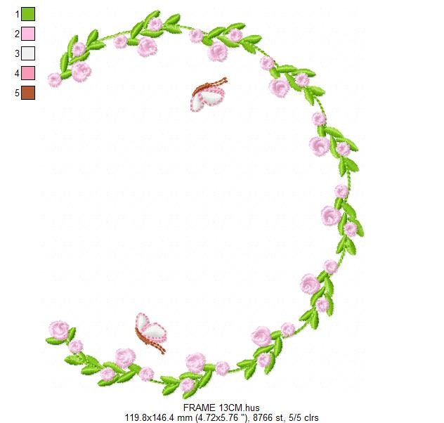 Roses Monogram Frame embroidery designs - Butterflies and Flower design machine embroidery pattern - Delicate Rose wreath - Instant download
