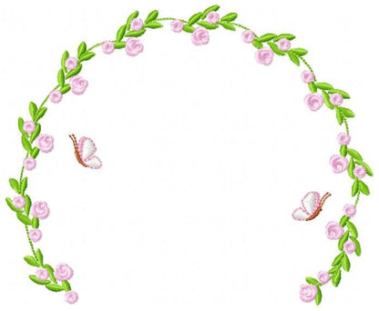 Roses Monogram Frame embroidery designs - Butterflies and Flower design machine embroidery pattern - Delicate Rose wreath - Instant download